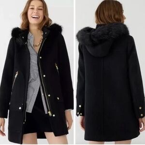 J.CREW Chateau Parka in Italian Stadium Cloth Black Wool Size 6